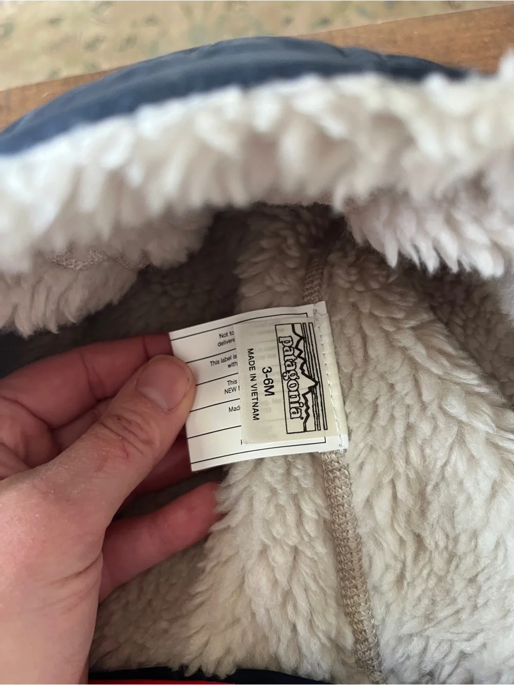 Patagonia Navy Infant Hooded Puffer Jacket with Red Accents